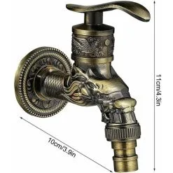 Soleil Retro Brass Wall Mounted Faucet, G1/2 Outdoor Garden Faucet, Antique Brass Faucet, Vintage Wall Mounted Faucet, Antique Copper Carved Dragon Faucet For Kitchen Bath Garden -Faucet Shop 97454528 5