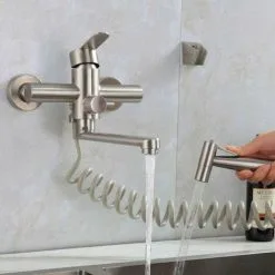 GTA Kitchen Wall Mounted Faucet Wall Mounted Spray Gun Sink Stainless Steel Hot And Cold Water Faucet Kitchen Wall Mounted Laundry Rack Swivel Wall Mounted Kitchen Faucet -Faucet Shop 97699469 3