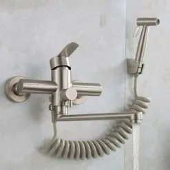GTA Kitchen Wall Mounted Faucet Wall Mounted Spray Gun Sink Stainless Steel Hot And Cold Water Faucet Kitchen Wall Mounted Laundry Rack Swivel Wall Mounted Kitchen Faucet -Faucet Shop 97699469 5