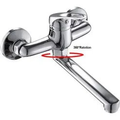 PENY Wall Mounted Kitchen Faucet Wall Mounted Sink Faucet Single Handle Mixer Kitchen Faucet With 360 Rotatable Long Version For Kitchen Chrome -Faucet Shop 97815133 5