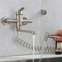 PENY Kitchen Wall Mounted Faucet Wall Mounted Spray Gun Sink Stainless Steel Hot And Cold Water Faucet Kitchen Wall Mounted Laundry Rack Swivel Wall Mounted Kitchen Faucet -Faucet Shop 97815314 3