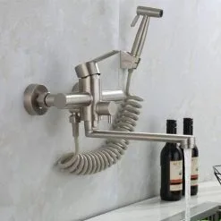 PENY Kitchen Wall Mounted Faucet Wall Mounted Spray Gun Sink Stainless Steel Hot And Cold Water Faucet Kitchen Wall Mounted Laundry Rack Swivel Wall Mounted Kitchen Faucet -Faucet Shop 97815314 4
