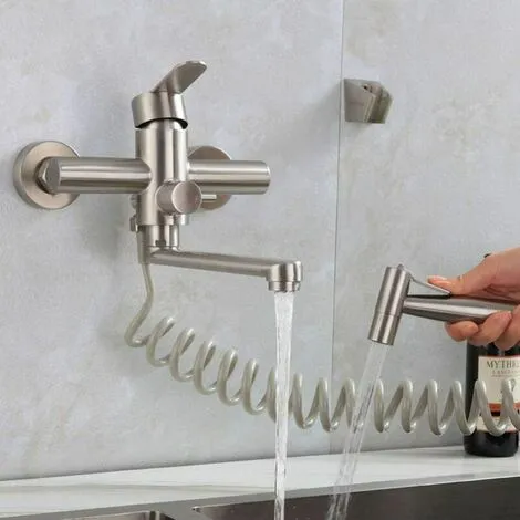 Soleil Kitchen Wall Mounted Faucet Wall Mounted Spray Gun Sink Stainless Steel Hot And Cold Water Faucet Kitchen Wall Mounted Laundry Rack Swivel Wall Mounted Kitchen Faucet 3 Soleil Kitchen Wall Mounted Faucet Wall Mounted Spray Gun Sink Stainless Steel Hot And Cold Water Faucet Kitchen Wall Mounted Laundry Rack Swivel Wall Mounted Kitchen Faucet - Image 3