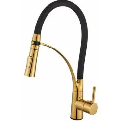 MIRLEY-UK Kitchen Faucet, 360° Swivel With Black Flexible Silicone Hose, Kitchen Mixer Tap With Detachable Metal Spray Gold