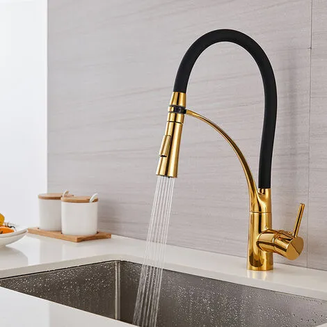 MIRLEY-UK Kitchen Faucet, 360° Swivel With Black Flexible Silicone Hose, Kitchen Mixer Tap With Detachable Metal Spray Gold 3 MIRLEY-UK Kitchen Faucet, 360° Swivel With Black Flexible Silicone Hose, Kitchen Mixer Tap With Detachable Metal Spray Gold - Image 3