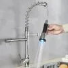 ZAMERY LED Kitchen Sink Mixer Tap Black, Spray 360 Degree Rotation Spout, With 3 Colour Temperature Display, Black Hose Single Handle Cold And Hot Water Brass Tap