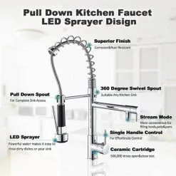 ZAMERY LED Kitchen Sink Mixer Tap Black, Spray 360 Degree Rotation Spout, With 3 Colour Temperature Display, Black Hose Single Handle Cold And Hot Water Brass Tap 7 ZAMERY LED Kitchen Sink Mixer Tap Black, Spray 360 Degree Rotation Spout, With 3 Colour Temperature Display, Black Hose Single Handle Cold And Hot Water Brass Tap -Faucet Shop 99338347 3