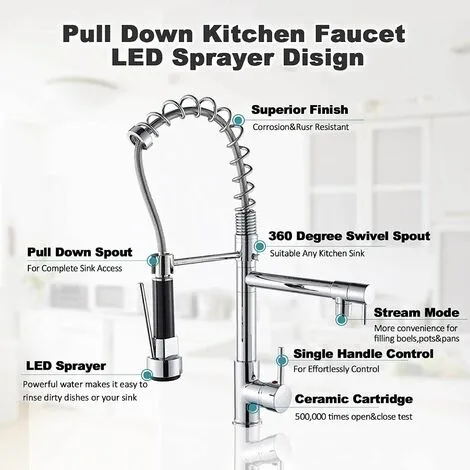 ZAMERY LED Kitchen Sink Mixer Tap Black, Spray 360 Degree Rotation Spout, With 3 Colour Temperature Display, Black Hose Single Handle Cold And Hot Water Brass Tap 3 ZAMERY LED Kitchen Sink Mixer Tap Black, Spray 360 Degree Rotation Spout, With 3 Colour Temperature Display, Black Hose Single Handle Cold And Hot Water Brass Tap - Image 3