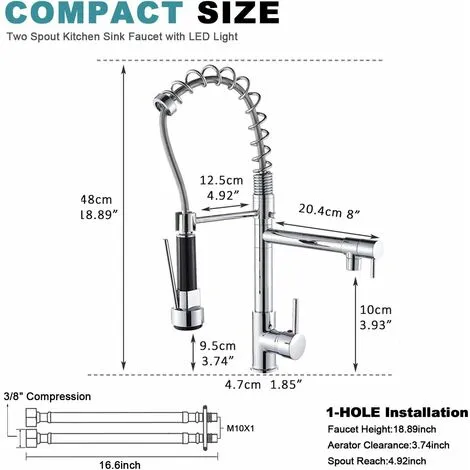 ZAMERY LED Kitchen Sink Mixer Tap Black, Spray 360 Degree Rotation Spout, With 3 Colour Temperature Display, Black Hose Single Handle Cold And Hot Water Brass Tap 4 ZAMERY LED Kitchen Sink Mixer Tap Black, Spray 360 Degree Rotation Spout, With 3 Colour Temperature Display, Black Hose Single Handle Cold And Hot Water Brass Tap - Image 4