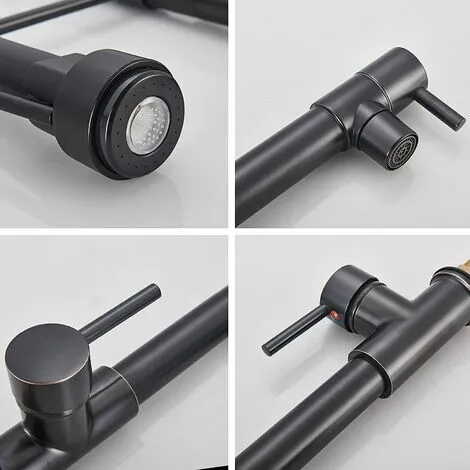 ZAMERY Kitchen Sink Mixer Tap LED Black, Spray 360 Degree Rotation Spout, With 3 Colour Temperature Display, Black Hose Single Handle Cold And Hot Water Brass Tap 3 ZAMERY Kitchen Sink Mixer Tap LED Black, Spray 360 Degree Rotation Spout, With 3 Colour Temperature Display, Black Hose Single Handle Cold And Hot Water Brass Tap - Image 3