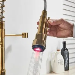 ZAMERY LED Kitchen Sink Mixer Tap Gold, Spray 360 Degree Rotation Spout, With 3 Colour Temperature Display, Black Hose Single Handle Cold And Hot Water Brass Tap -Faucet Shop 99338392 4