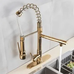 ZAMERY LED Kitchen Sink Mixer Tap Gold, Spray 360 Degree Rotation Spout, With 3 Colour Temperature Display, Black Hose Single Handle Cold And Hot Water Brass Tap -Faucet Shop 99338392 5